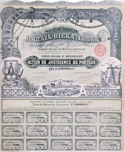 Aksjebevis for det fransk-russiske gruveselskapet 