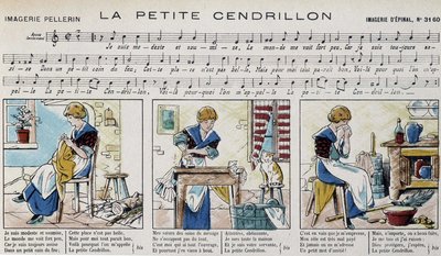 Noter til den populære sangen "" la petite Cinderella"" - bilde av Epinal av French School