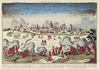 Siege and Bombardment of Lille av Albert de Saxe-Teschen, september-oktober 1792 (farget gravering) av French School