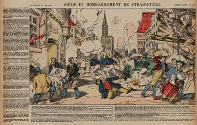Beleiring og bombardement av Strasbourg, fransk-prøyssisk krig, august-september 1870 (farget gravering) av French School