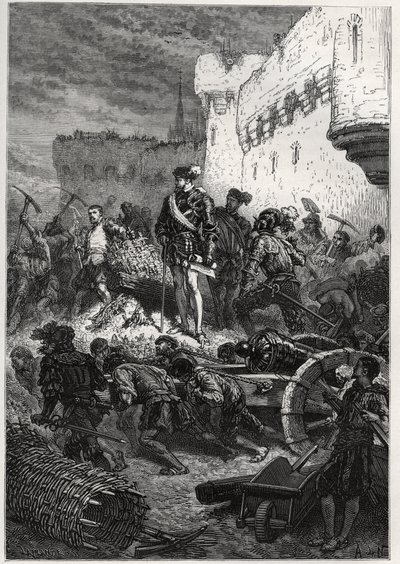 Siege de Metz (1552) - Francois de Guise and the works on the ramparts of Metz - engraving from “” The history of France told to my grandchildren”” - by Francois Guizot - 1872-1876 av French School