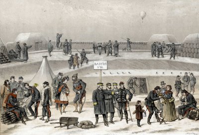 Beleiring av Paris i 1870 under krigen 1870-1871. Soldatene forbereder forsvaret av byen: man kan se en soldat i bunkeren. av French School