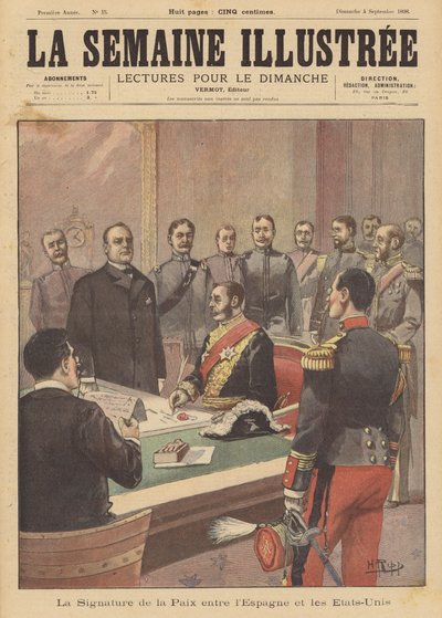 Signering av en fredsprotokoll som avslutter fiendtlighetene i den spansk-amerikanske krigen, Washington DC, 12. august 1898 av French School