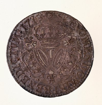 Sølv fransk ecu (scude), regjeringstid til kong Ludvig XIV (1643-1715) 1713 Diam. 4 cm Napoli, museo archeologico av French School
