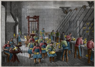 Sølvvareverksted i Frankrike på 1800-tallet. Gravering fra 1885 i "" Les arts et metiers illustres"" av Adolphe BITARD. av French School