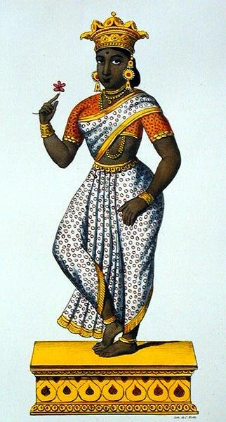 Simaladevi kone til Yama, gravert av C. de Motte (1785-1836) (farge litho) av French School