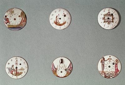 Seks lommeur dekorert med revolusjonære symboler (metall og emalje) av French School