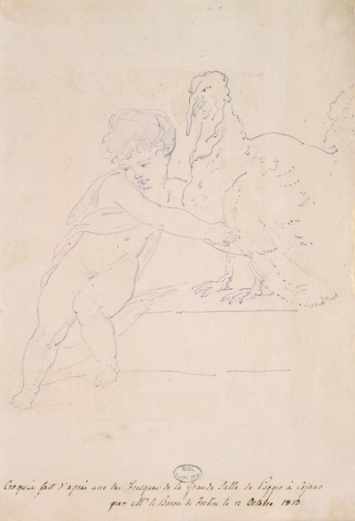 Skisse fra den store salen i Poggio a Caiano, 12. oktober 1813 av French School
