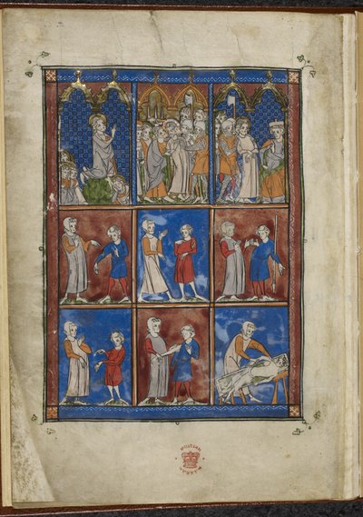 Sloane MS 1977 fol.5v Ni miniatyrer som viser bibelske og medisinske scener, Chirurgia av French School