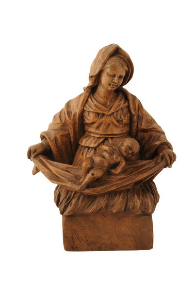 Liten kalkutskjæring av Madonna og barnet (limewood) av French School