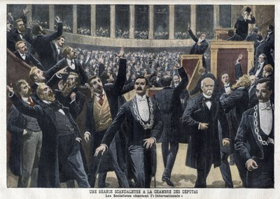Socialists singing The International at Chamber of Deputies in France in the middle of a session in the presence of Georges Clemenceau (1841-1929) - “Le Petit Journal”, May 1909 (engraving) av French School