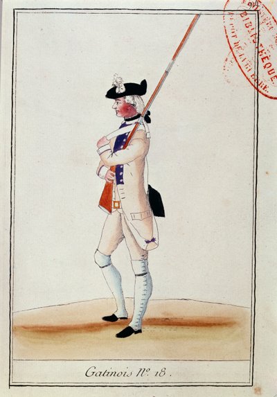 Soldat fra Grenadier Gatinois-regimentet, ca. 1780 av French School