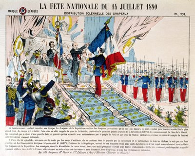 Høytidelig utdeling av flagg på Longchamp av president Jules Grevy (1807-91), 14. juli 1880, 1880 av French School