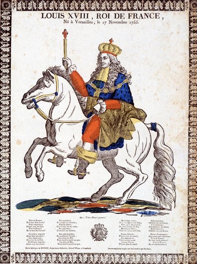 Sang til ære for kongen av Frankrike Louis XVIII, illustrert av et rytterportrett av kongen (gravering) av French School