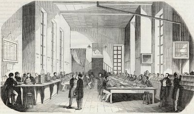 Sortering av brev fra Paris - Gravering i "" Tableau-de-Paris"" av Edmond Texier 1852 av French School