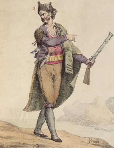 Spansk smugler av Cadiz-området, 1815, gravert av Langlume (1800-tallet) av French School