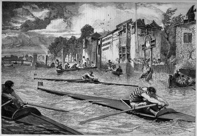 Sports competition: canoe race (outrigger) on the Thames. England av French School