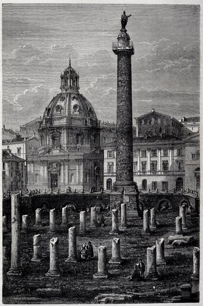 Plassen og søylen til Trajan (Trajane-søylen) (Colonna Traiana) og Ulpian-basilikaen (reisen til Francis Wey i 1864-1868) - i "" Tour du Monde"" 2. uke 1869 av French School
