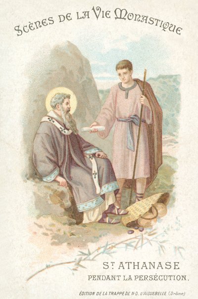 St Athanasius under forfølgelsen av kristne (chromolitho) av French School
