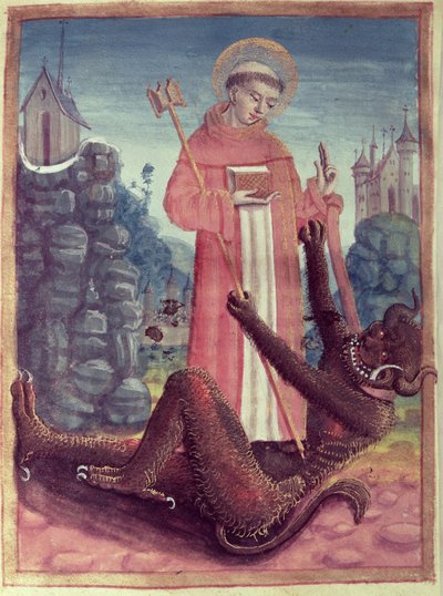 St. Bernard av Menthon (923-1008) Overvinne en demon, fra en timebok, 1490 av French School