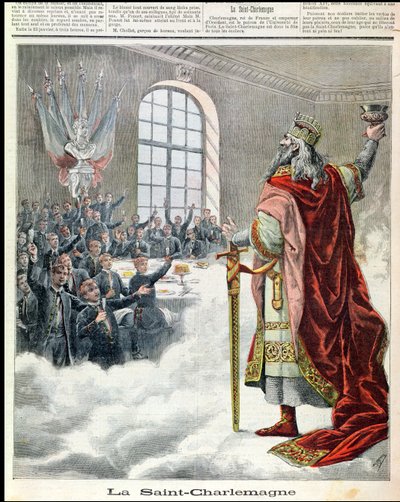 St. Charlemagne, skytshelgen for skolebarn, fra Le Petit Journal Illustre, 1892 av French School