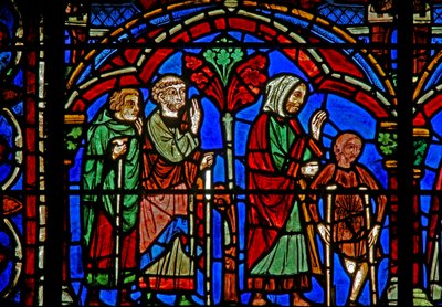 St Cheron-vinduet: den syke ved graven hans (w15) av French School