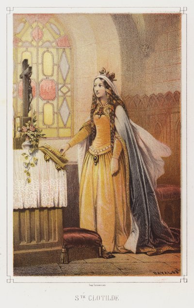St Clotilde, dronning av frankerne (farge litho) av French School