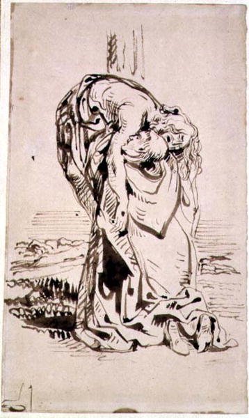 St Francis støtter den korsfestede Kristus av French School