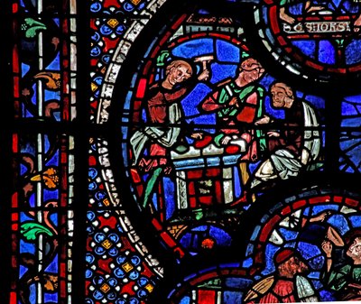 St John-vinduet: to menn bryter opp noen edelstener (w48) av French School