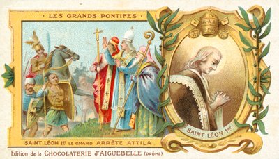 St. Leo den store stopper Hunner Attilas erobring av Italia, 452 (chromolitho) av French School