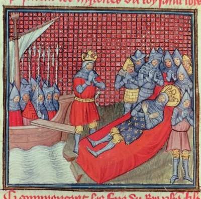 St. Louis dør av pesten 25. august 1270 under korstoget mot Tunis, fra manuskriptet 