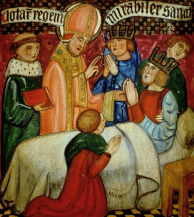St. Sulpice utfører et mirakel av Curing King Clotaire (d.629) av French School
