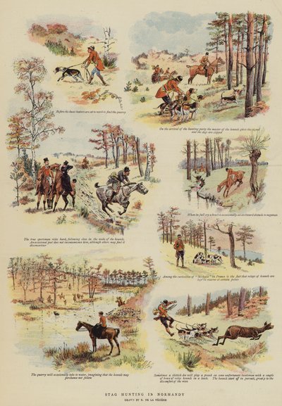 Hjortejakt i Normandie (farge litho) av French School