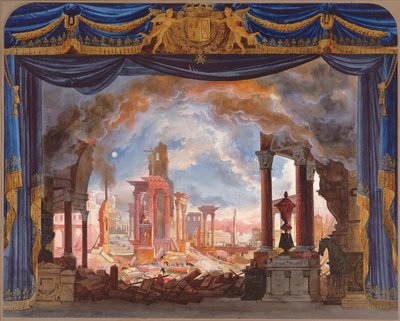 Scenedesign for akt III av Le Siege de Corinthe av Rossini (wc på papir) av French School