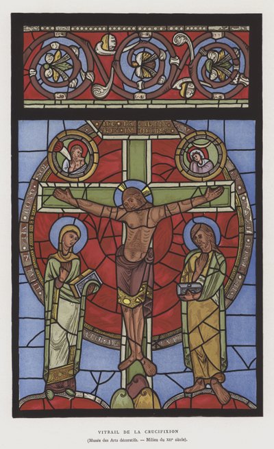 Glassmaleri av korsfestelsen, midten av 1100-tallet (lito i farger) av French School