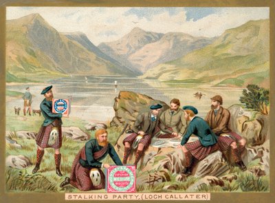 Stalking-fest, Loch Callater, Skottland (chromolitho) av French School