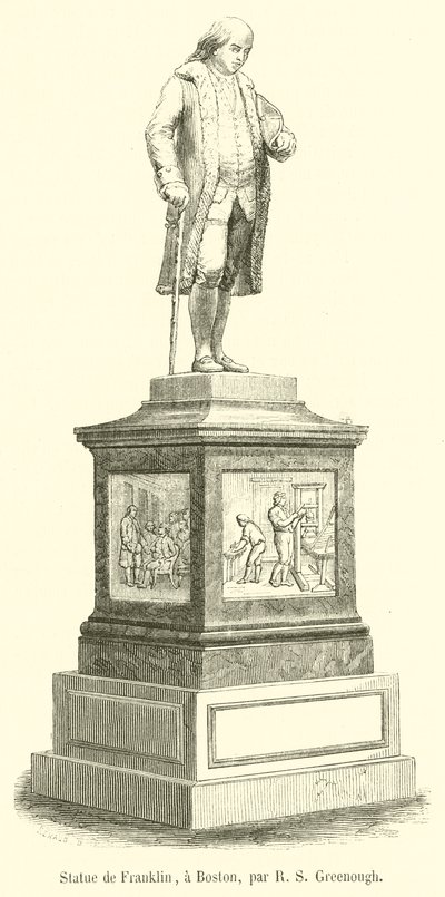 Statue de Franklin, en Boston (gravering) av French School