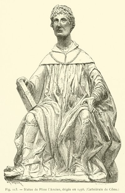 Statue av Plinius den eldre, reist i 1498, Cathedrale de Como (gravering) av French School