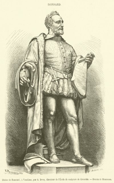 Statue av Ronsard, i Vendome (gravering) av French School