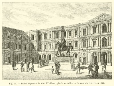 Rytterstatue av hertugen av Orleans, plassert midt på gårdsplassen til Louvre i 1844 av French School