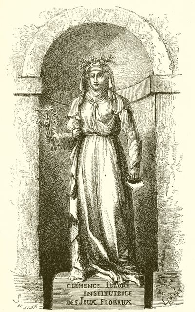 Statue av Clemence Isaure på rommet til Jeux Floraux i Toulouse av French School