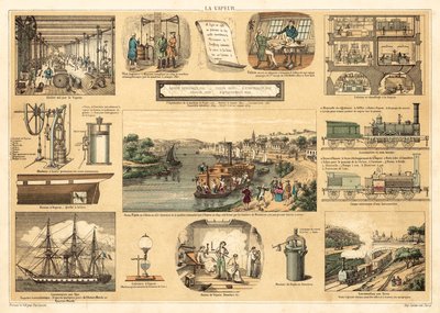 Steam (farge litho) av French School