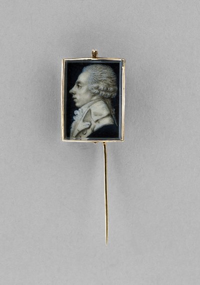 Stickpin with Portrait of a Man, ca. 1780 (akvarell på elfenben, gesso, vellum, 23 karat gull, hår og glass) av French School
