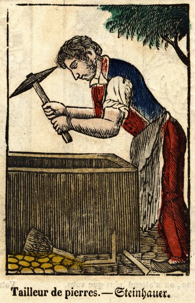 Stein skredder; Serie om handel, bilde av Epinal fra 1800-tallet. av French School