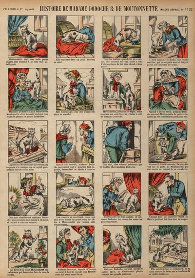 Historien om Madame Dodoche og kjæledyrkatten hennes Moutonnette (farget gravering) av French School