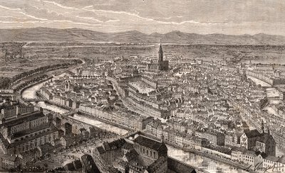 Strasbourg - Bas-Rhin, i Alsace - gravering i "La France illustrée: geografi, historie, statistisk administrasjon" av V.A. Malt-Brown. 1884 av French School