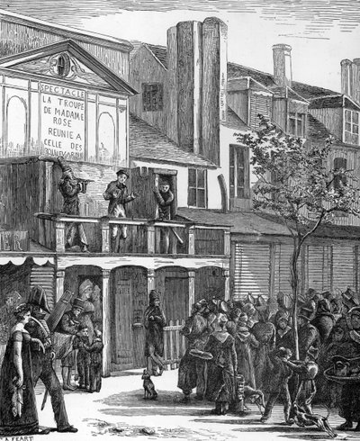 Gateteater: Bobeche karnevalsparade (gravering) av French School