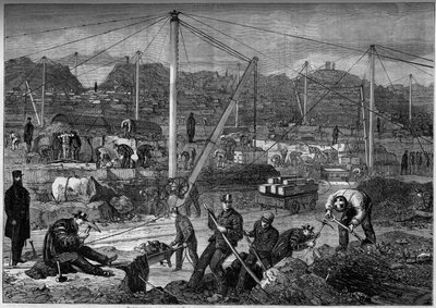 Strength work: English prisoners working in a stone quarry. Portland Prison, England av French School
