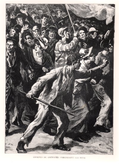 Streikere demonstrerte på gatene i Chicago under Pullman-opptøyene i 1894, ca. 1895 av French School