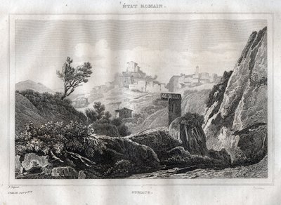 Subiaco Lazio i Metropolitan City of Roma - Gravering fra "" Pittoreske Italia"" av M. de Norvins, Ch. Nodier 1834-1836. av French School